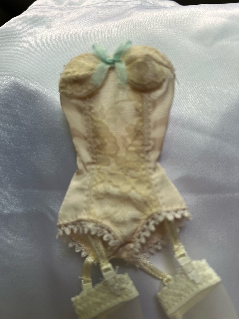 Barbie Cream Lace One-Piece with Mint Bow Accent